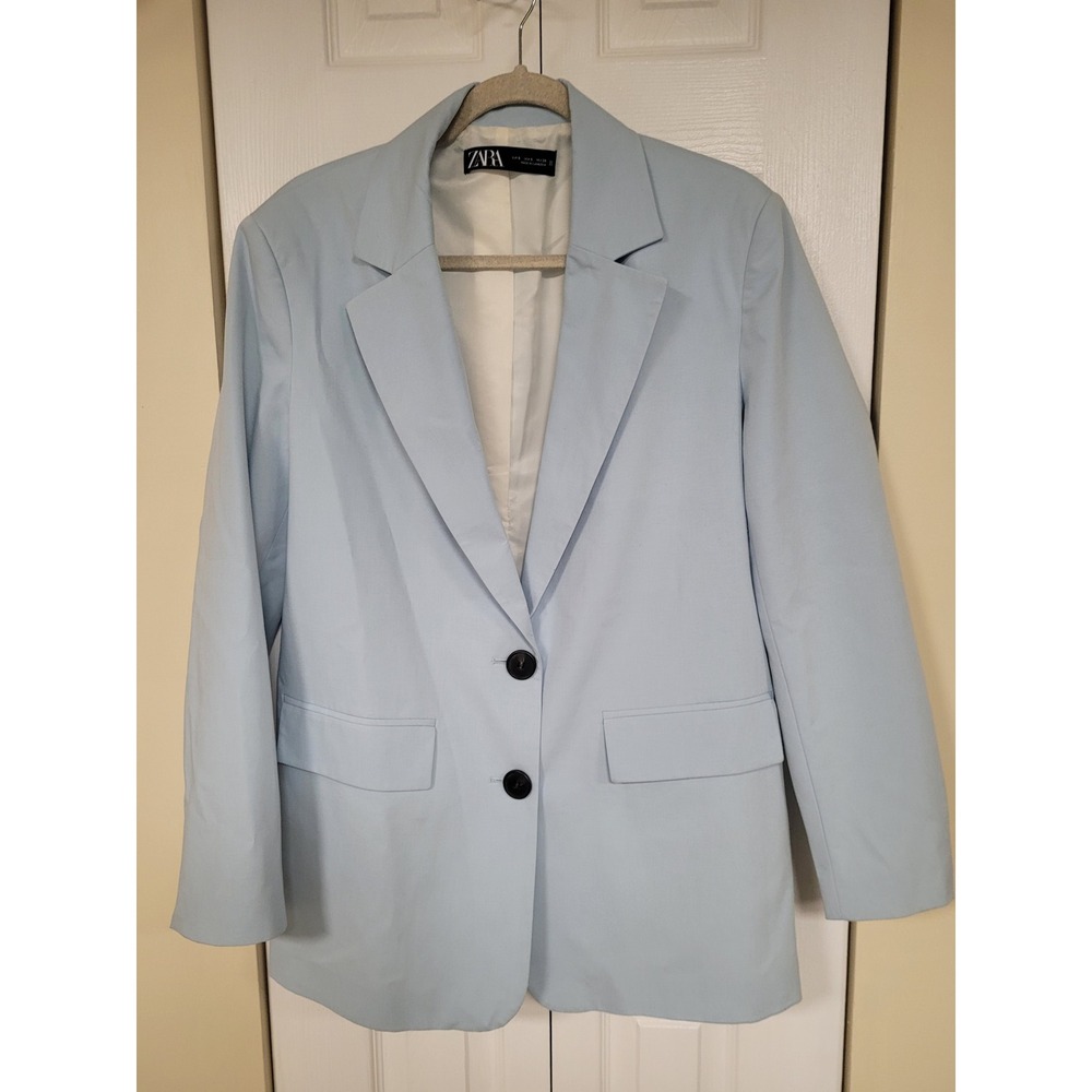 Zara Woman's Blazer Blue 2 Button Front Relaxed Fit Modern Chic Jacket Sz S‎